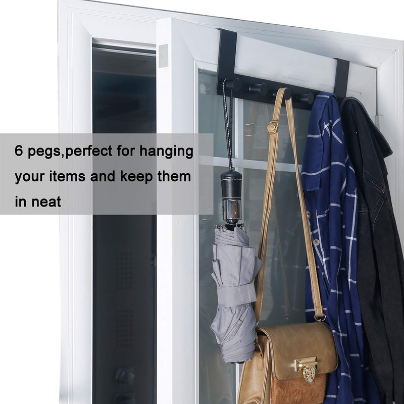 WEBI Over The Door Hooks,Over Door Towel Rack with 6 Peg Hooks for Hanging,Door Coat Hanger Door Coat Rack for Behind Back of Bathroom,Black - Image 5